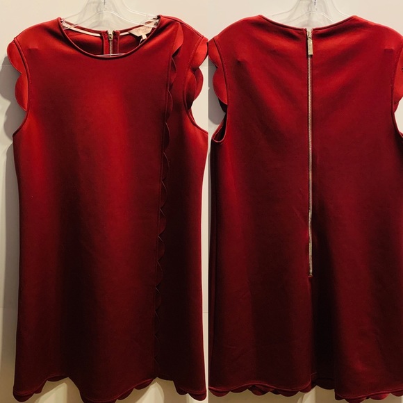 Ted Baker Trendy Scallop Overlay Dress in Maroon - Size 4 US 10 - Picture 3 of 9